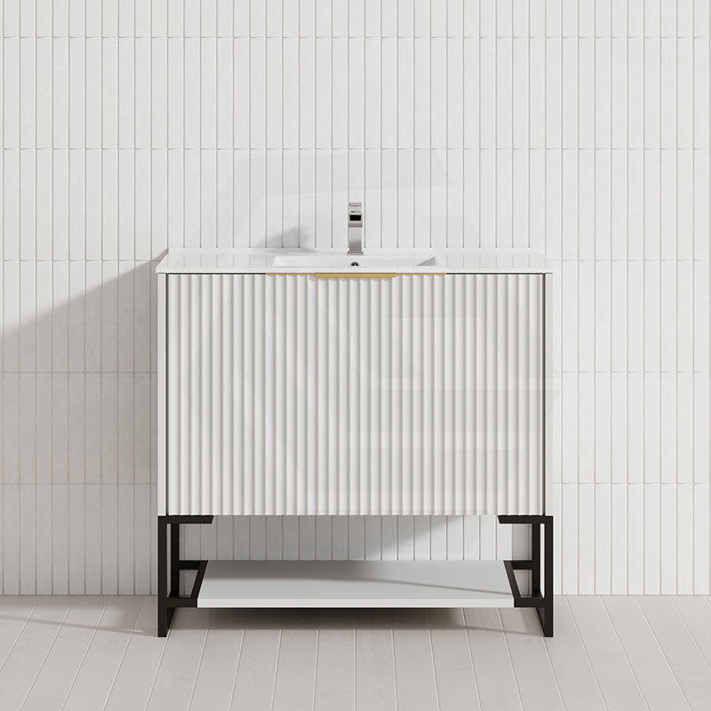 600-1500mm THENA Freestanding Plywood Vanity Matt White Linear Surface Single/Double Bowls Cabinet ONLY for Bathroom