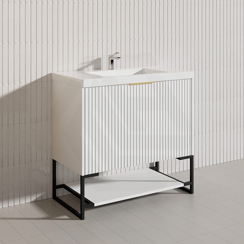 900mm THENA Freestanding Plywood Vanity Matt White Linear Surface Single Bowl Cabinet ONLY for Bathroom