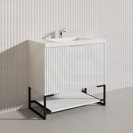 900mm THENA Freestanding Plywood Vanity Matt White Linear Surface Single Bowl Cabinet ONLY for Bathroom