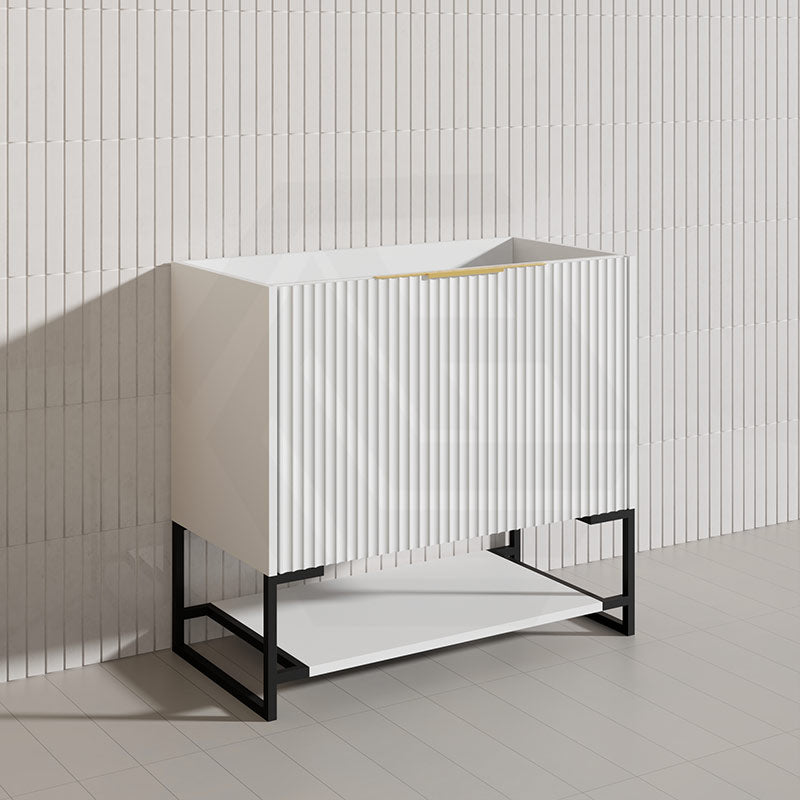 900mm THENA Freestanding Plywood Vanity Matt White Linear Surface Single Bowl Cabinet ONLY for Bathroom