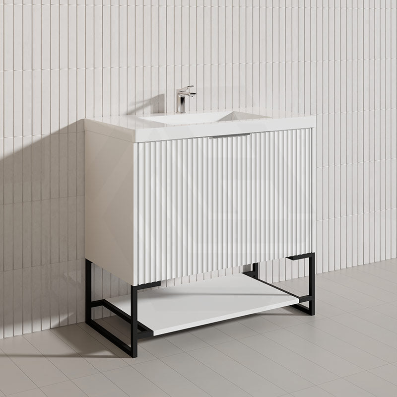 900mm THENA Freestanding Plywood Vanity Matt White Linear Surface Single Bowl Cabinet ONLY for Bathroom