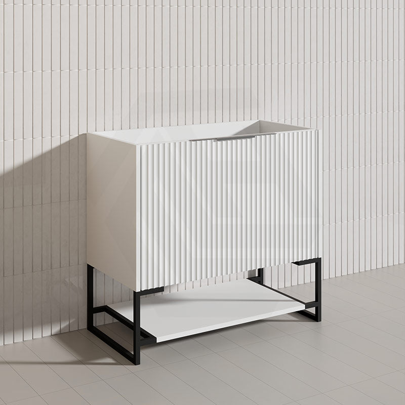 900mm THENA Freestanding Plywood Vanity Matt White Linear Surface Single Bowl Cabinet ONLY for Bathroom