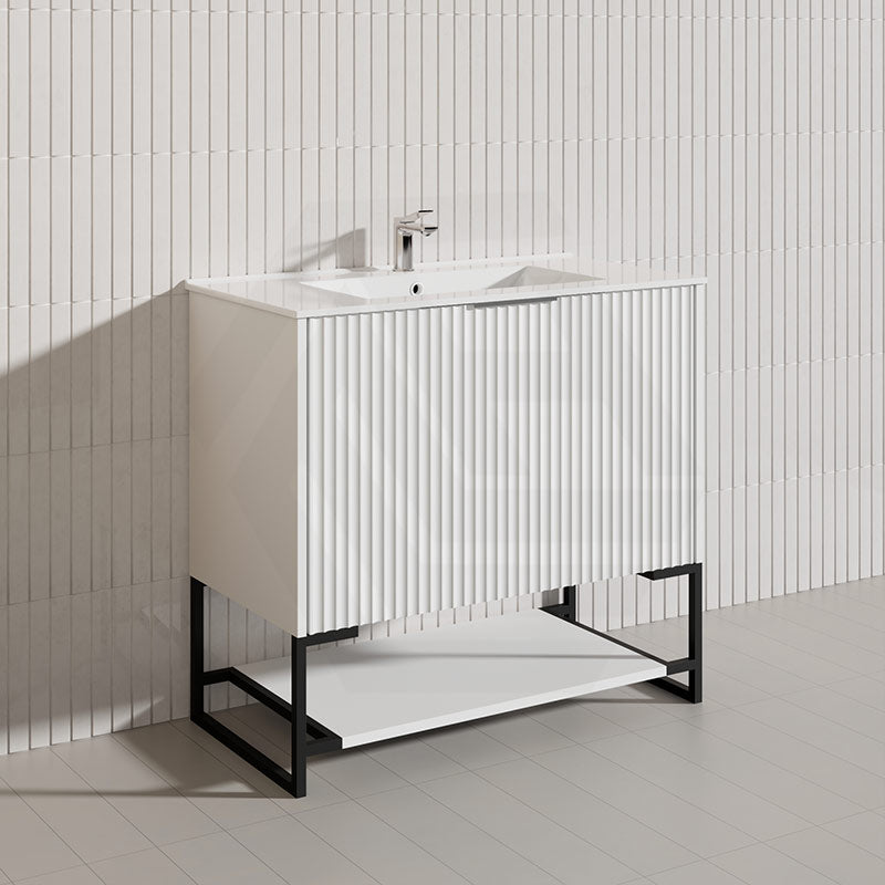 900mm THENA Freestanding Plywood Vanity Matt White Linear Surface Single Bowl Cabinet ONLY for Bathroom