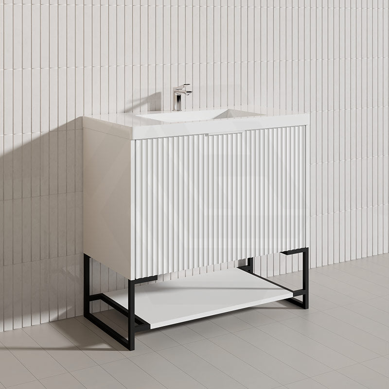 900mm THENA Freestanding Plywood Vanity Matt White Linear Surface Single Bowl Cabinet ONLY for Bathroom