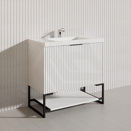 900mm THENA Freestanding Plywood Vanity Matt White Linear Surface Single Bowl Cabinet ONLY for Bathroom