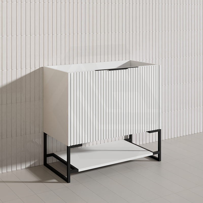 900mm THENA Freestanding Plywood Vanity Matt White Linear Surface Single Bowl Cabinet ONLY for Bathroom