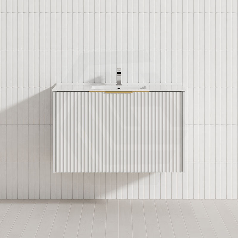 600-1500mm THENA Wall Hung Plywood Vanity Matt White Linear Surface Single/Double Bowls Cabinet ONLY for Bathroom