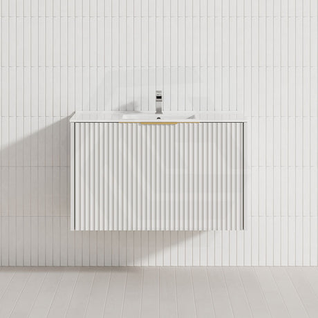 600-1500mm THENA Wall Hung Plywood Vanity Matt White Linear Surface Single/Double Bowls Cabinet ONLY for Bathroom