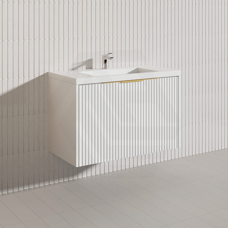 900mm THENA Wall Hung Plywood Vanity Matt White Linear Surface Single Bowl Cabinet ONLY for Bathroom