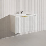 900mm THENA Wall Hung Plywood Vanity Matt White Linear Surface Single Bowl Cabinet ONLY for Bathroom