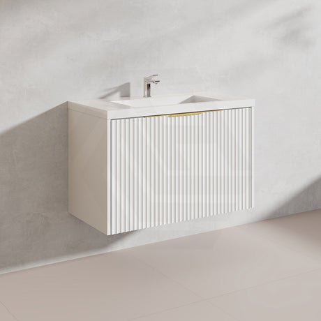 900mm THENA Wall Hung Plywood Vanity Matt White Linear Surface Single Bowl Cabinet ONLY for Bathroom