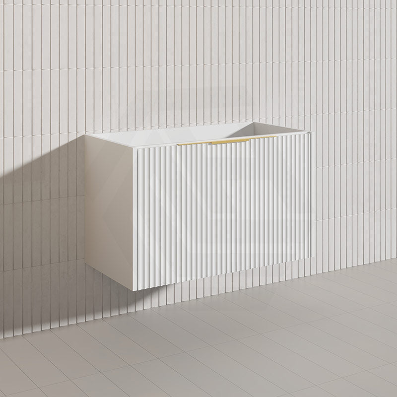 900mm THENA Wall Hung Plywood Vanity Matt White Linear Surface Single Bowl Cabinet ONLY for Bathroom