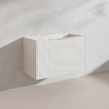900mm THENA Wall Hung Plywood Vanity Matt White Linear Surface Single Bowl Cabinet ONLY for Bathroom