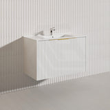900mm THENA Wall Hung Plywood Vanity Matt White Linear Surface Single Bowl Cabinet ONLY for Bathroom