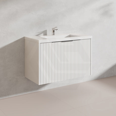900mm THENA Wall Hung Plywood Vanity Matt White Linear Surface Single Bowl Cabinet ONLY for Bathroom