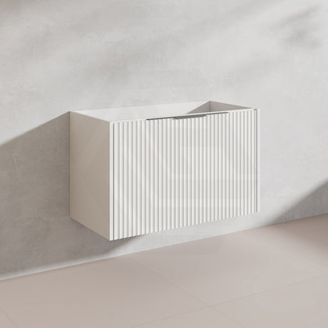 900mm THENA Wall Hung Plywood Vanity Matt White Linear Surface Single Bowl Cabinet ONLY for Bathroom