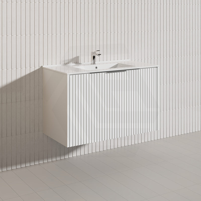 900mm THENA Wall Hung Plywood Vanity Matt White Linear Surface Single Bowl Cabinet ONLY for Bathroom