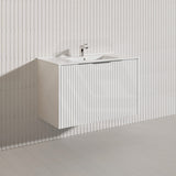 900mm THENA Wall Hung Plywood Vanity Matt White Linear Surface Single Bowl Cabinet ONLY for Bathroom