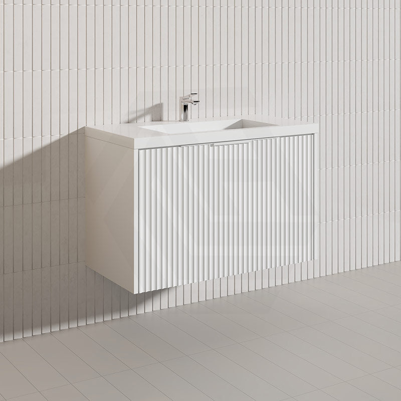 900mm THENA Wall Hung Plywood Vanity Matt White Linear Surface Single Bowl Cabinet ONLY for Bathroom