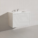 900mm THENA Wall Hung Plywood Vanity Matt White Linear Surface Single Bowl Cabinet ONLY for Bathroom