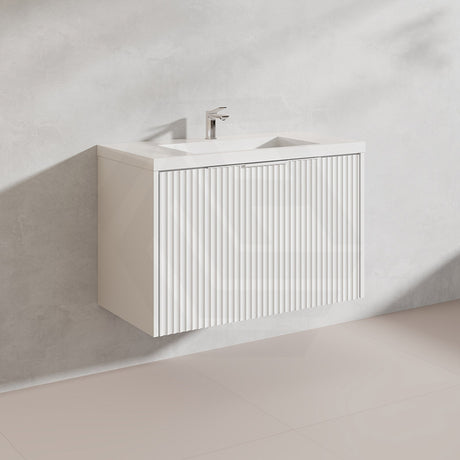 900mm THENA Wall Hung Plywood Vanity Matt White Linear Surface Single Bowl Cabinet ONLY for Bathroom