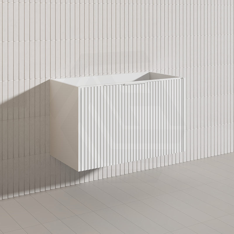900mm THENA Wall Hung Plywood Vanity Matt White Linear Surface Single Bowl Cabinet ONLY for Bathroom