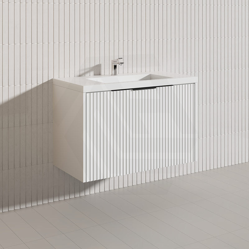 900mm THENA Wall Hung Plywood Vanity Matt White Linear Surface Single Bowl Cabinet ONLY for Bathroom