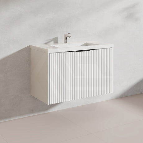 900mm THENA Wall Hung Plywood Vanity Matt White Linear Surface Single Bowl Cabinet ONLY for Bathroom