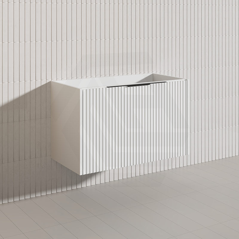 900mm THENA Wall Hung Plywood Vanity Matt White Linear Surface Single Bowl Cabinet ONLY for Bathroom
