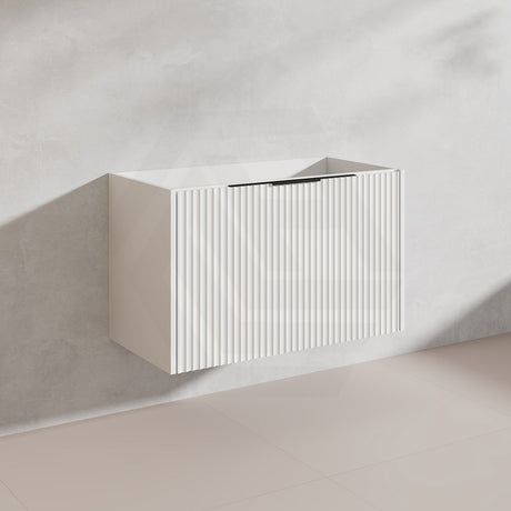 900mm THENA Wall Hung Plywood Vanity Matt White Linear Surface Single Bowl Cabinet ONLY for Bathroom