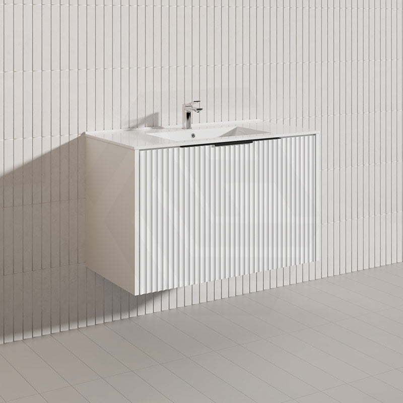 900mm THENA Wall Hung Plywood Vanity Matt White Linear Surface Single Bowl Cabinet ONLY for Bathroom