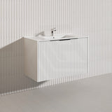 900mm THENA Wall Hung Plywood Vanity Matt White Linear Surface Single Bowl Cabinet ONLY for Bathroom