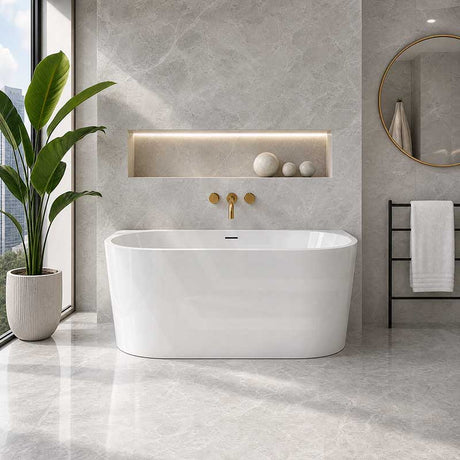 Venus Back to Wall Bathtub with Overflow Acrylic 1300/1400/1500/1700mm - Matt/Gloss White