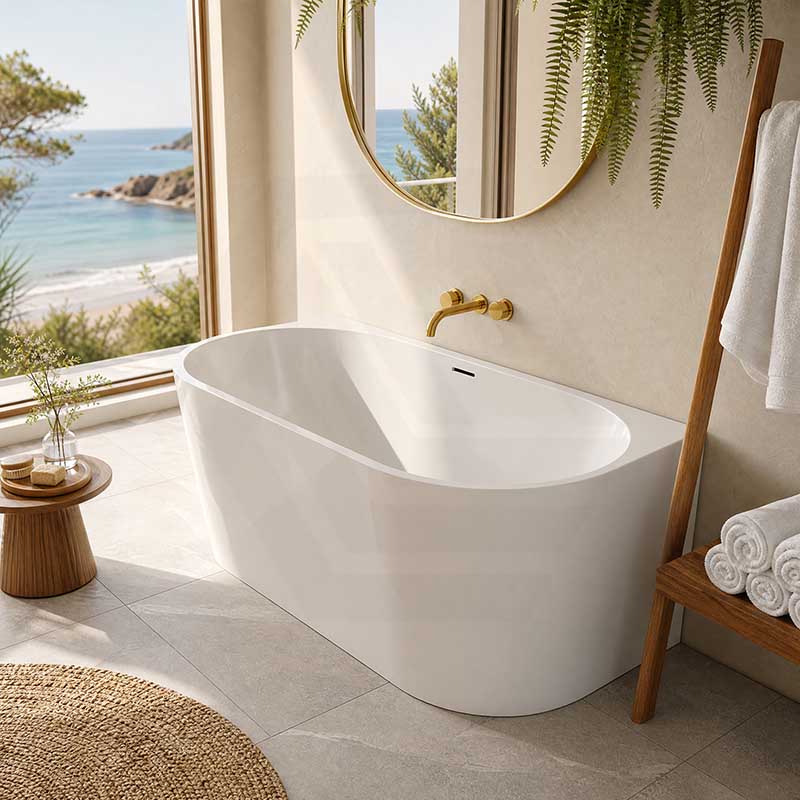 Venus Back to Wall Bathtub with Overflow Acrylic 1300/1400/1500/1700mm - Matt/Gloss White