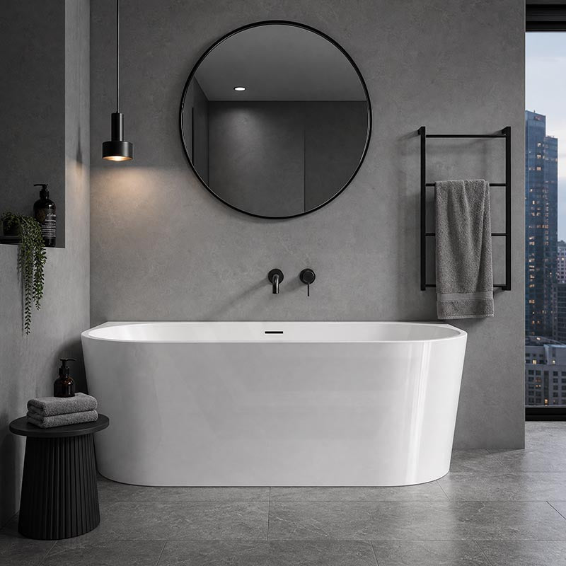 Venus Back to Wall Bathtub with Overflow Acrylic 1300/1400/1500/1700mm - Matt/Gloss White