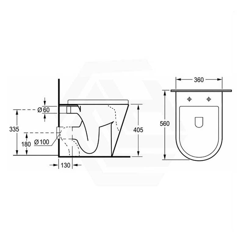Infinity Ceramic Tornado Rimless Wall Faced Toilet Pan with Slim Seat 560x360x405mm - Gloss White
