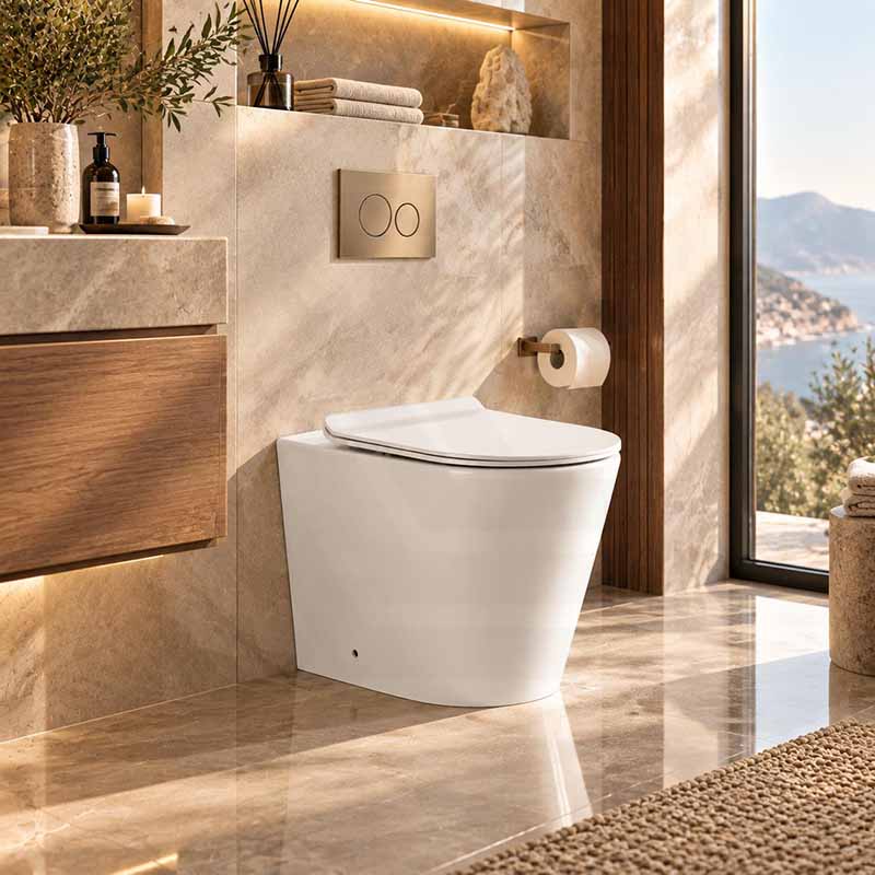 Infinity Ceramic Tornado Rimless Wall Faced Toilet Pan with Slim Seat 560x360x405mm - Gloss White