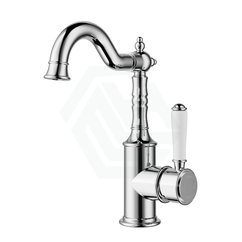 Ikon Clasico Chrome Solid Brass Basin Mixer For Vanity And Sink Brass/Ceramic Handle White Ceramic