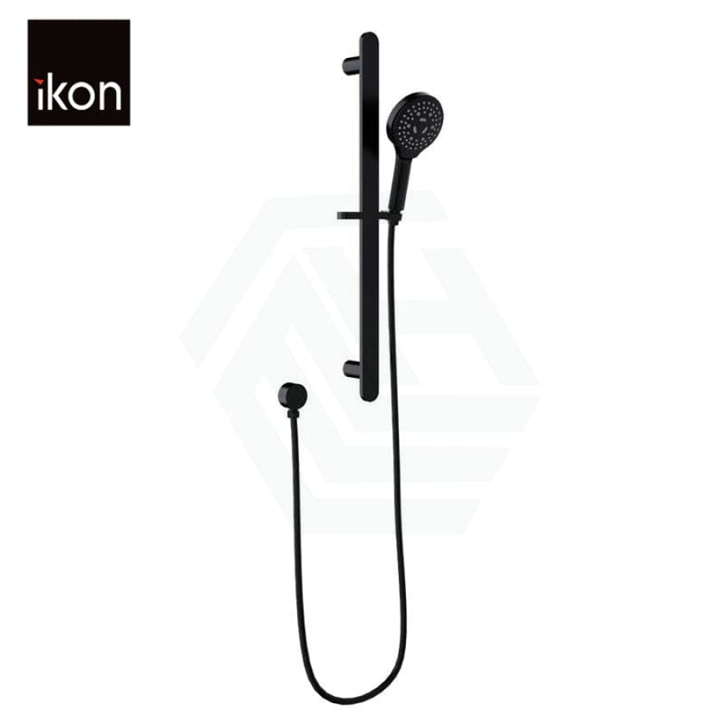 Ikon Kara Matt Black Round Sliding Handheld Shower Head On Rail With Water Inlet