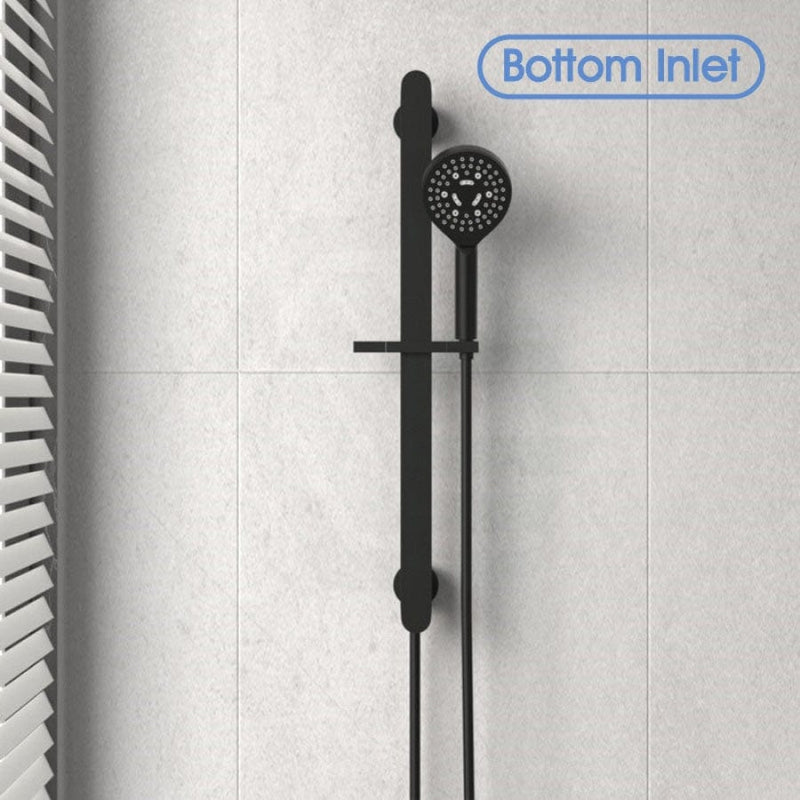 Round Handheld Shower On Rail With Water Inlet Matt Black