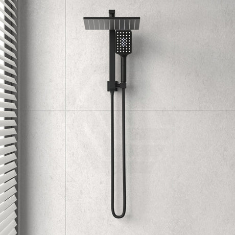 Ikon Sando Mini Combo Twin Shower Set In Square Matt Black Surface Showers