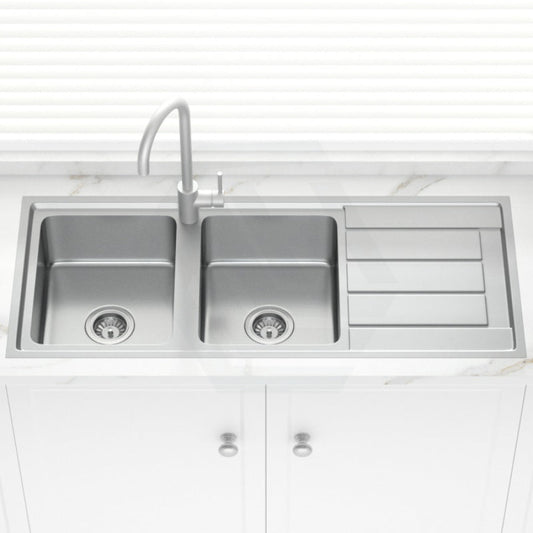 Ikon Seto 1200X500X200Mm Stainless Steel Kitchen Sink Double Bowls Left/Right Available Sinks