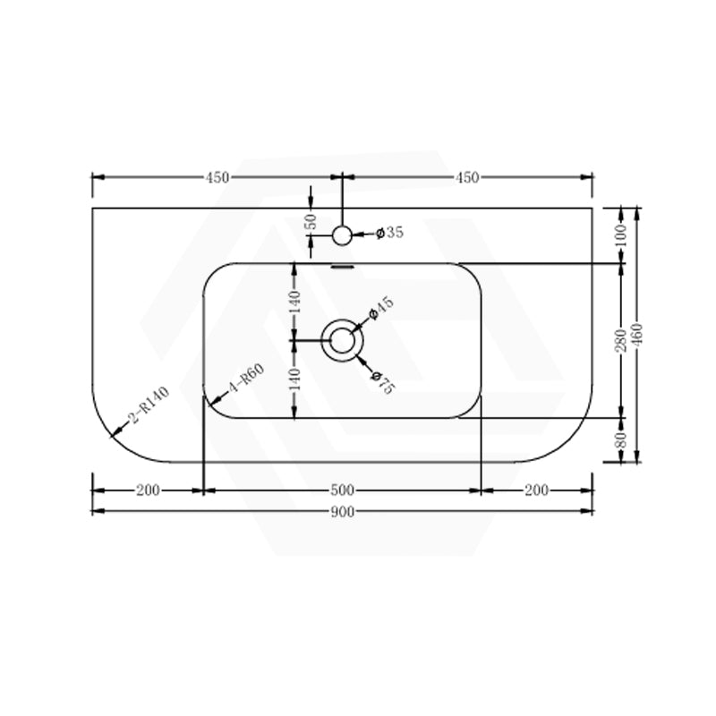 900mm Curved Edge Solid Surface Vanity Top