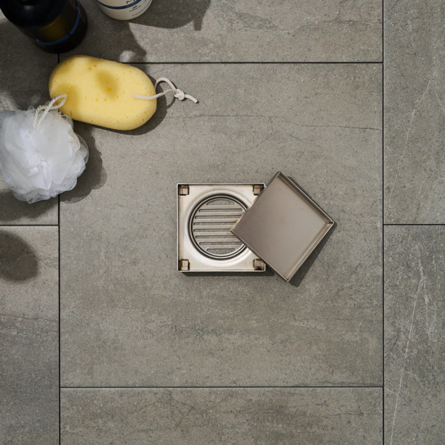 120mm Joemo KANO Square Silver Tile Insert Floor Waste Drain and 90mm Outlet Stainless Steel 304