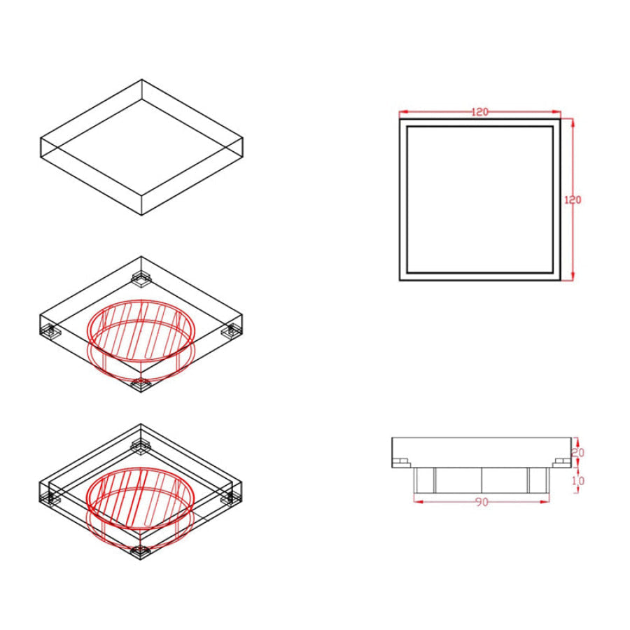 120mm Joemo KANO Square Tile Insert Floor Waste Drain 80/90mm Outlet Stainless Steel 316 Variant Colour Available