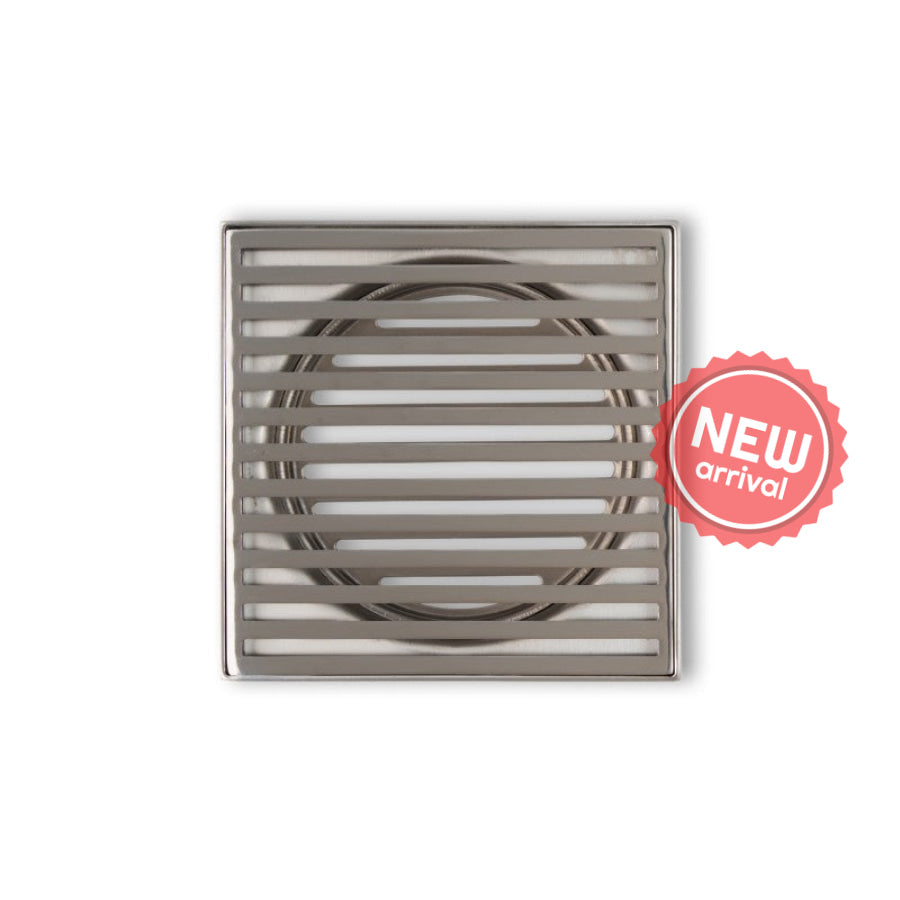 Joemo Mila 110mm x 110mm Square Stainless Steel 316 Linear Floor Grate 90mm Outlet Variant Colour Available