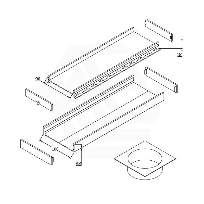 Joemo MILO 100-3000x100x22mm Tile Insert Aluminum Channel Drain Variant Colour Available
