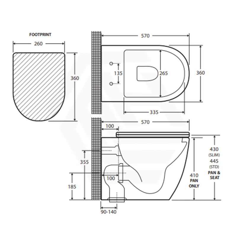 Fienza Koko Rimless Flush Wall-Faced Pan For Bathroom Variant Colour Available