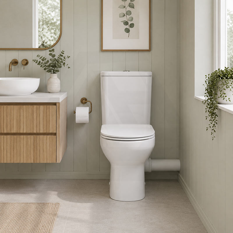 Fienza Petra Rimless Tornado Close-Coupled Toilet Suite with Left/Right Skew Trap 665x355x780mm - Gloss White