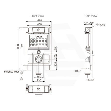 Kohler Pneumatic In-Wall Cistern 150mm with Frame Low Height for Wall Hung Toilet, Flush Buttons Available